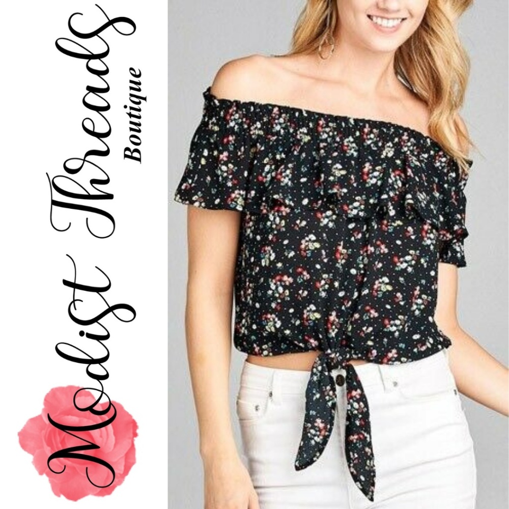 Off The Shoulder Smocked Detail Floral Print Top